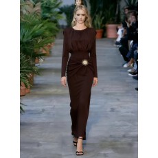 批发<b class='q'>欧美</b>ins气质御姐优雅修身连衣裙季穿搭收腰纯色<b class='q'>长裙</b>圆领单件休闲