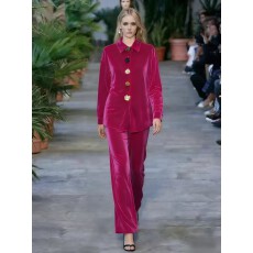 批发复古设计感外贸新款女套装宽松金属扣衬衫直筒<b class='q'>长裤</b>两件套时尚