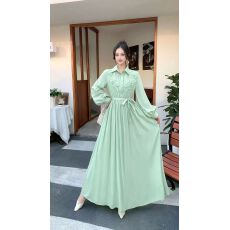 批发气质翻领衬衫连衣裙女外贸新款优雅绣花收腰显瘦长款裙子