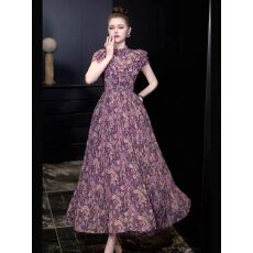 批发法式轻奢名媛腰果印花压褶连衣裙夏季复古气质显瘦时尚修身