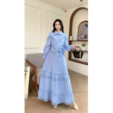 批发法式温柔风气质<b class='q'>刺绣</b>镂空粉色甜美风收腰绑带<b class='q'>连衣裙</b>