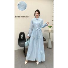 批发法式轻奢重工钉珠亮片立体花朵翻领<b class='q'>连衣裙</b>女小众绝美<b class='q'>高端</b>优雅长裙