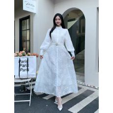 批发复古名媛<b class='q'>风</b>网纱连衣裙女春季荷叶边刺绣单排扣设计绝美别致长裙子