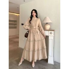 批发货欧美<b class='q'>英伦</b><b class='q'>风</b>度假连衣裙重工纯色花边宽松大摆长裙