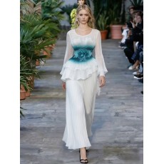 批发非洲欧美跨境高档宴会褶皱木耳边立体花朵装饰印花轻奢连衣裙