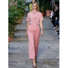 批发外贸新款女生格子条纹衬衣+针织披肩休闲+直筒裤休闲度假风三件套