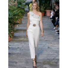 批发斜领花朵无袖连体裤Diagonal Collar Floral Sleeveless Jumpsuit