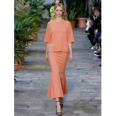 批发休闲套装上衣拖地连衣裙套装 Bat Sleeve Top Pulling Dress Set