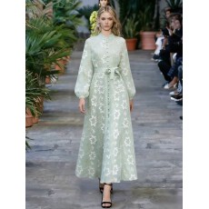 批发轻奢高端重工网纱刺绣镂空连衣裙女长袖收腰显瘦通勤优雅A字裙