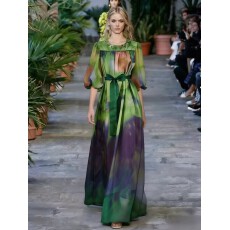 批发Arab Women Robe 阿拉伯马来长裙雪纺印花时尚气质长袍长款连衣裙