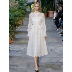 批发春季女装法式温柔风白色长袖蕾丝镂空<b class='q'>连衣裙</b>女收腰显瘦气质仙女裙