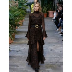 批发都市度假 斑马纹微透网纱<b class='q'>连衣裙</b>25秋季新款复古长裙