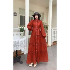 批发外贸新款重工蕾丝拼接花边法式复古收腰显瘦<b class='q'>长袖</b>连衣裙