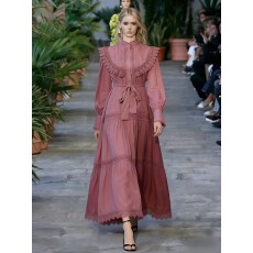 批发法式复古风纯色女2026刺绣花边收腰设计荷叶边连衣裙潮单件涤纶