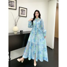 批发法式碎花印花连衣裙女早春<b class='q'>长袖</b>系带收腰A字裙通勤减龄温柔浪漫风