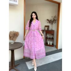 批发法式浪漫风印花设计感<b class='q'>连衣裙</b>女小众夏季西装领收腰显瘦气质长裙