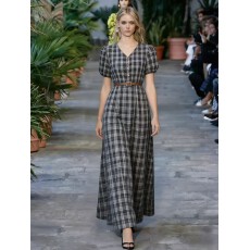 批发美拉德复古套装裙女夏季小众格纹<b class='q'>连衣裙</b>