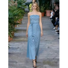 批发法式气质纯色无袖长裙夏季立体花朵设计修身显瘦<b class='q'>连衣裙</b>女