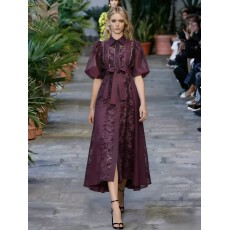 批发欧美时尚走秀款气质优雅高级感重工刺绣泡泡袖系带收腰显瘦<b class='q'>连衣裙</b>