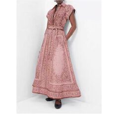 批发春夏定位印花两件套高端衬衫上衣+系带长款半裙