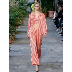 批发通勤<b class='q'>风</b>百搭宽松条纹开衫外套内搭辣妹性感裹胸背心三件套休闲长裤