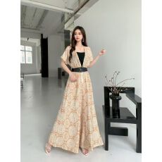 批发高级感复古印花别致<b class='q'>连体裤</b>夏季新款设计感宽松显瘦阔腿连衣裤