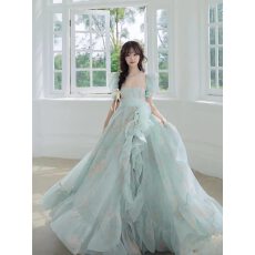 批发2026年春夏浅蓝薄荷本<b class='q'>婚纱</b><b class='q'>拖</b><b class='q'>尾</b>连衣裙轻<b class='q'>婚纱</b>礼服裙女