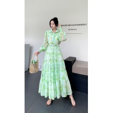 批发春季款高端名媛雪纺印花裙温柔<b class='q'>风</b>法式度假碎花长裙