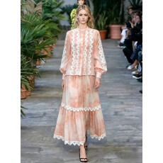 批发Yellow Water Soluble Lace Printed Two-piece Dress