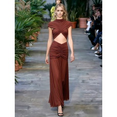批发Half high neck cape pleated dress半高领斗篷褶皱休闲<b class='q'>连衣裙</b>女