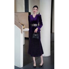 批发爆款时尚<b class='q'>金丝</b><b class='q'>绒套装</b>裙女新款显瘦荷叶边上衣+鱼尾裙