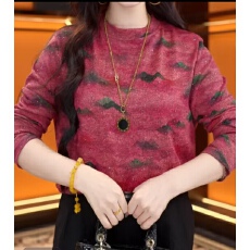 批发洋气<b class='q'>时尚</b>长袖女装圆领秋冬保暖宽松型加绒套头款内搭打底衫复古