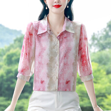 批发妈妈洋气雪纺<b class='q'>中袖</b>衬衫中年<b class='q'>女装</b>夏装母亲节礼物中老年夏季薄款上衣