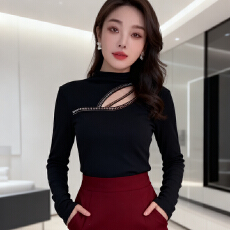 批发秋冬加厚磨毛设计感别致烫钻半高领百搭时尚洋气网红爆款打底<b class='q'>小衫</b>