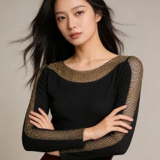 批发磨毛保暖一字领镶钻原创设计轻奢女上衣打底小衫 大量货 S-3XL