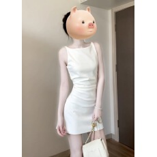 批发白色无袖<b class='q'>背心连衣裙</b>子女夏2025新款今年流行爆款气质收腰法式短裙