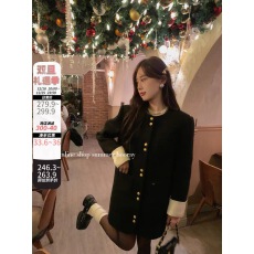 批发<b class='q'>夏</b>天家 军阀千金 黑色中长款法式小香风外套女秋冬季夹棉加厚棉服