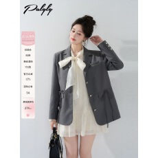 批发高级感休闲灰色西装外套<b class='q'>女</b>秋季小个子设计感韩系独特漂亮慵懒西服