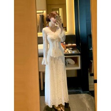 批发初梦POKEMENG 南国佳人 日系复古千金感温柔风<b class='q'>蕾丝</b>上衣鱼尾裙套装