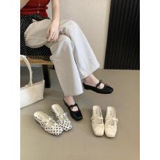 批发韩式休闲风波点新款半拖蝴蝶结玛丽珍内增高气质配裙子绝美晚晚鞋