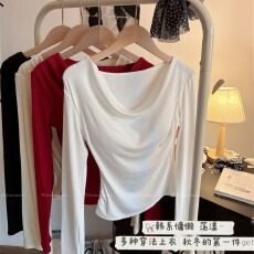 批发2026春季新款时尚长袖针织衫V领褶皱百搭收腰显瘦露肩性感上衣女