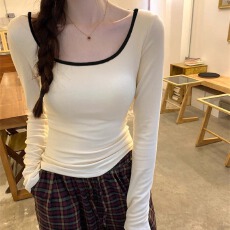 批发时尚新款磨毛舒绒加厚长袖修身T恤春季带胸垫内搭打底衫短款上衣