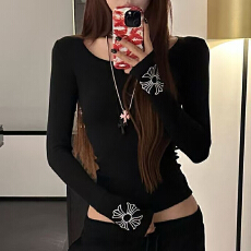 批发实价实拍~美式辣妹印花T恤女新款修身显瘦长袖内搭洋气打底上衣潮