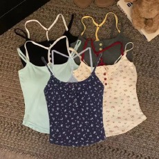 批发薄荷绿吊带背心假两件辣妹上衣女夏季纯欲风露肩修身内搭短款美背