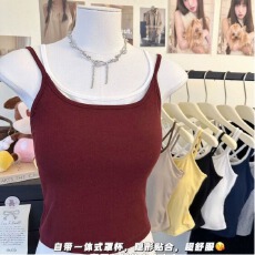 批发假两件撞色吊带背心女夏季2026新款外穿辣妹修身显瘦内搭短款上衣