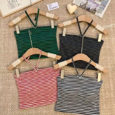 批发韩系时尚复古设计感条纹吊带背心女夏季新款休闲<b class='q'>百搭</b>无袖上衣