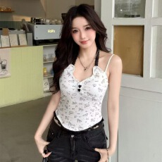 批发2026新品韩系新款印花图案吊带背心女甜辣妹<b class='q'>百搭</b>修身显瘦打底上衣
