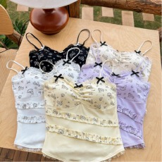 批发纯欲风甜辣自带胸垫上衣蕾丝吊带小背心女抹胸吊带短款
