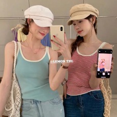 批发百搭<b class='q'>韩版</b>性感爆款辣妹纯欲运动气质高级女吊带背心条纹上衣