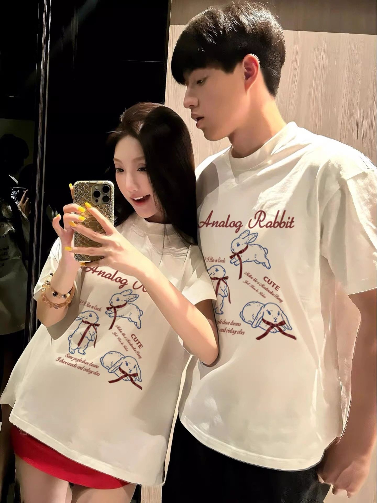 RY1178# 精梳纯棉紧密特别的情侣装短袖男女同款夏季新款卡通印花上衣